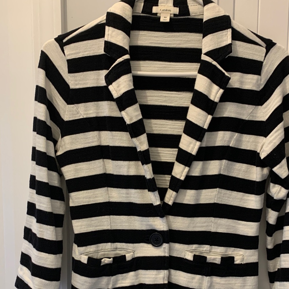 Caslon Black and White Striped Blazer